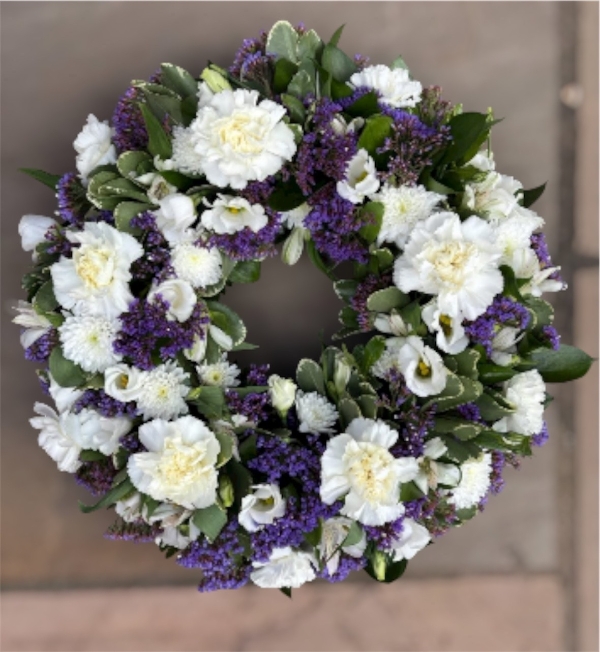 Purple & White Wreath Funeral Tribute