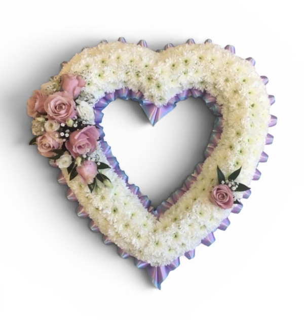 Pink, Blue and White Open Based Heart Funeral Tribute