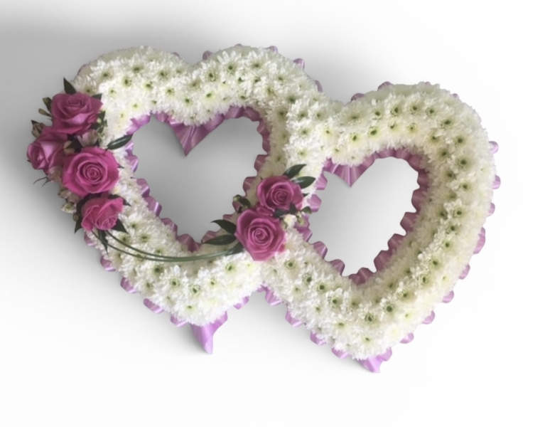 Cerise Open Double Heart Based Funeral Tribute