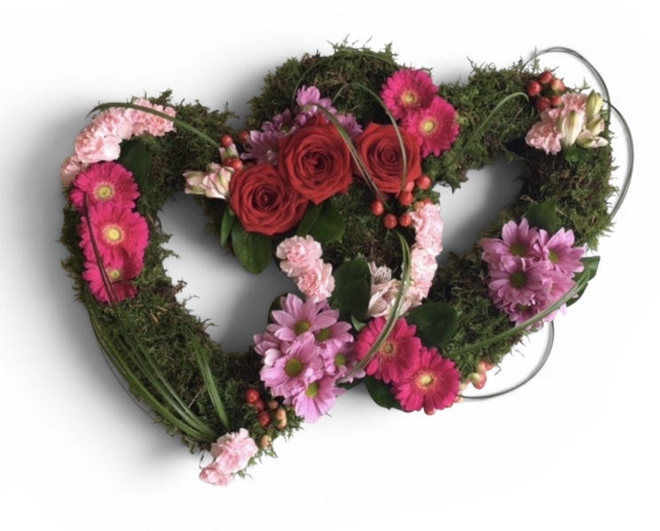 Cerise Open Double Heart Textured Funeral Tribute