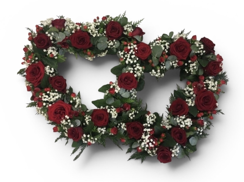 Red Roses Open Double Heart Loose Funeral Tribute