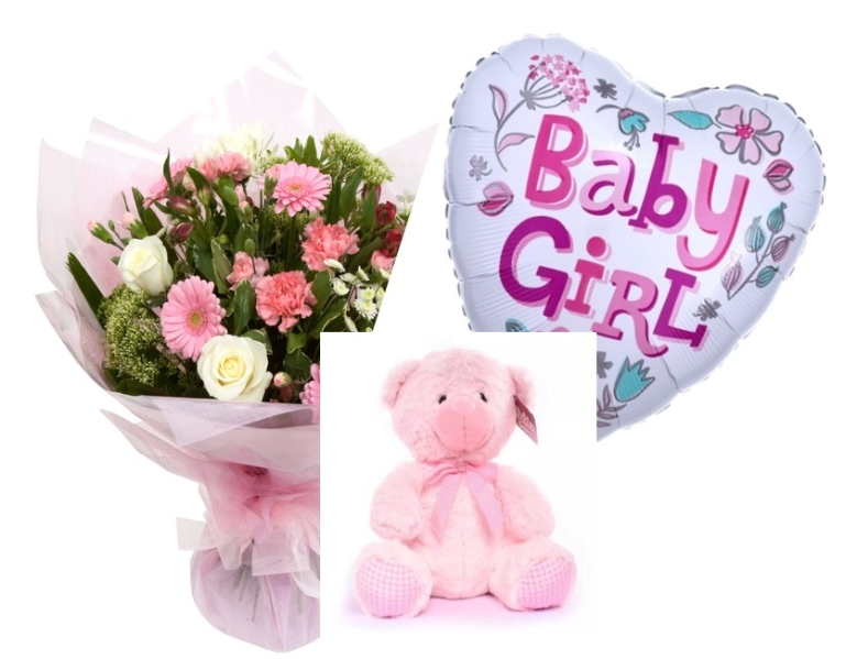 New Baby Girl Handtied Bouquet Gift Package