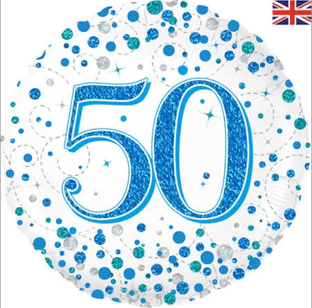 50th Blue Confetti Helium Balloon