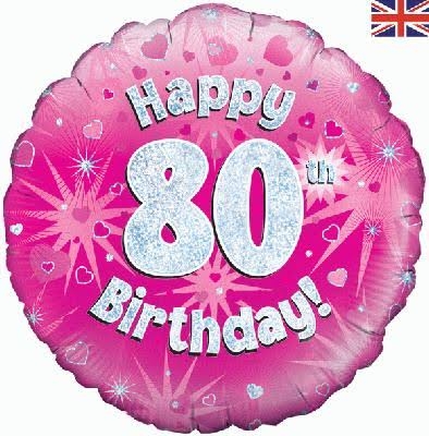 80th Cerise Hearts Helium Balloon