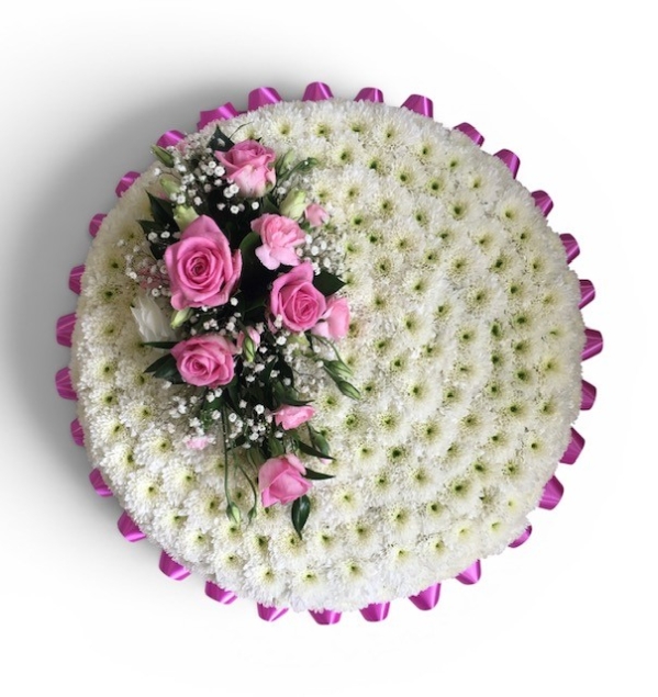 Cerise & White Posy Pad Funeral Tribute