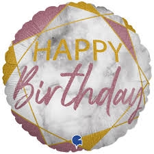 Happy Birthday Pink Marble Helium Balloon