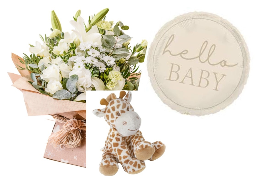 New Baby Gender Neutral Handtied Bouquet Gift Package