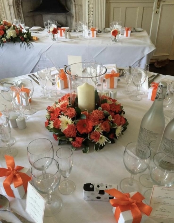 Orange Mixed Flower Storm Candle Centerpiece