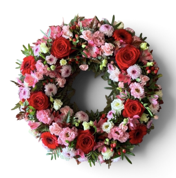 Pink & Red Loose Wreath Funeral Tribute