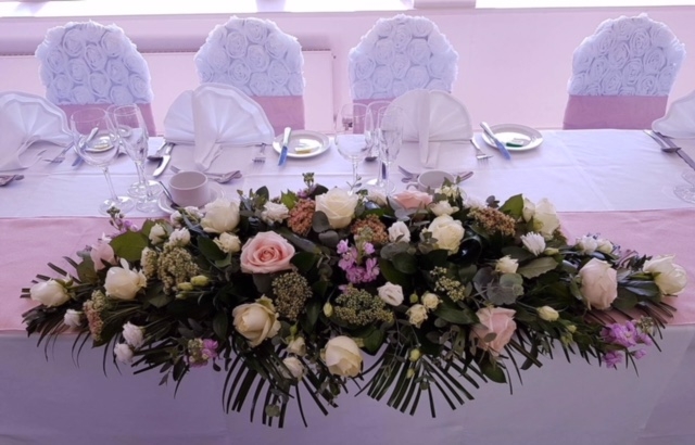 Pink Top Table Long Low Arrangement