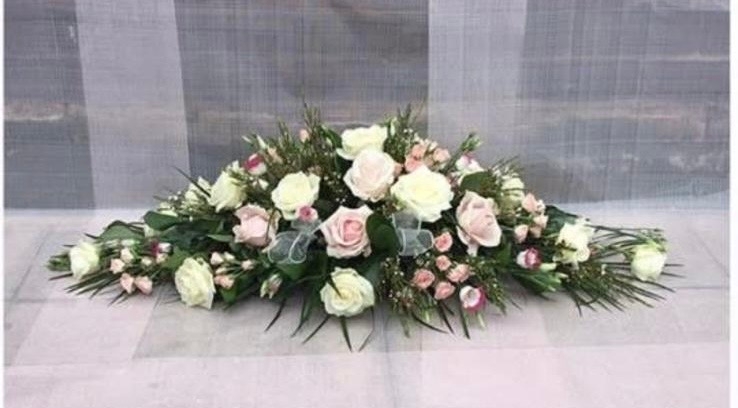 Pink & Cream Top Table Long Low Arrangement