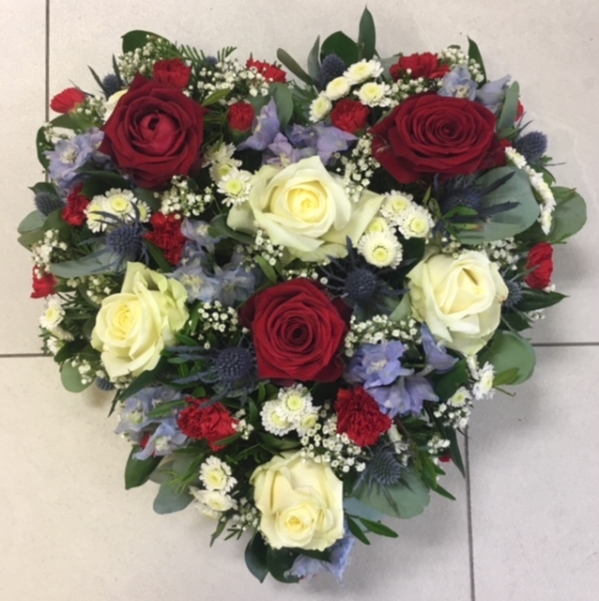 Red, Blue & White Loose Open Heart Funeral Tribute