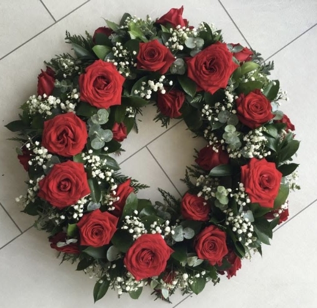 Red Rose Wreath Funeral Tribute