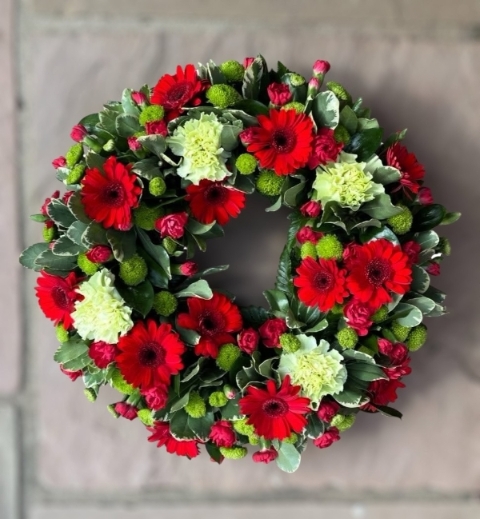 Red & Green Wreath Funeral Tribute