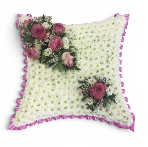 Pink & White Cushion Funeral Tribute