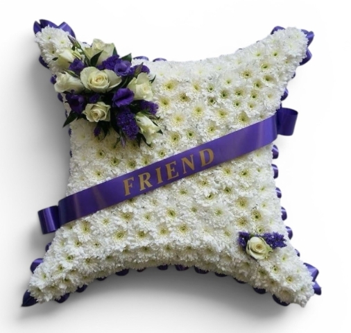 Purple & White Cushion Funeral Tribute