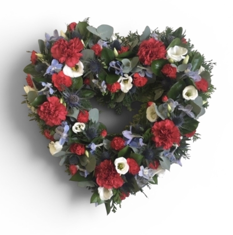 Red, Blue & White Loose Open Heart Funeral Tribute