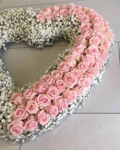 Gypsophila & Rose Open Loose Heart Funeral Tribute