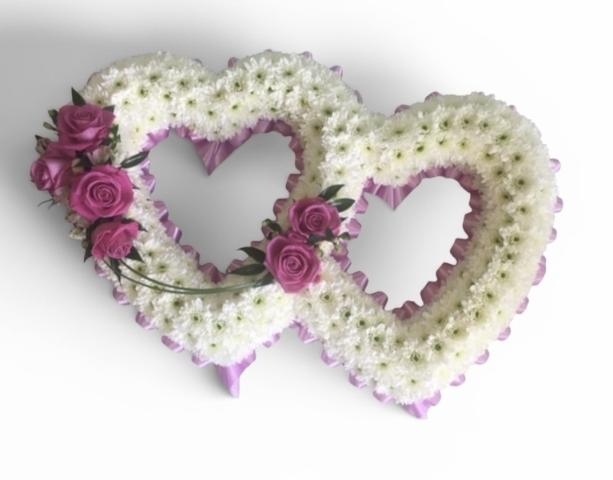 Cerise Open Double Heart Based Funeral Tribute