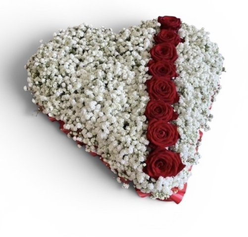 Gypsophila & Red Rose Based Heart Funeral Tribute