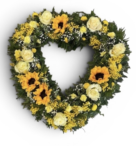 Sunflower & Rose Open Loose Heart Funeral Tribute