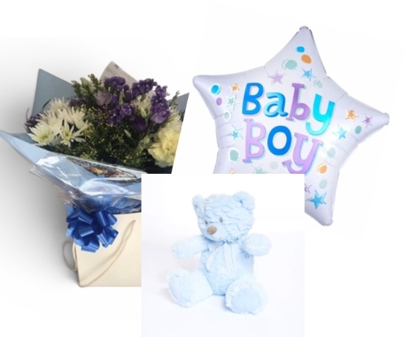 New Baby Boy Handtied Bouquet Gift Package