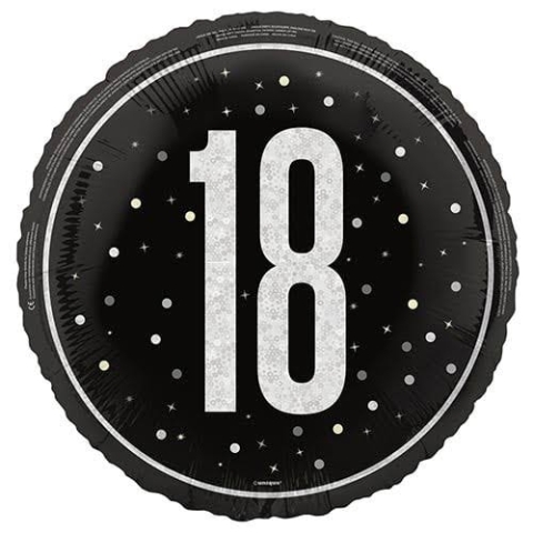 18th Black Glitz Helium Balloon