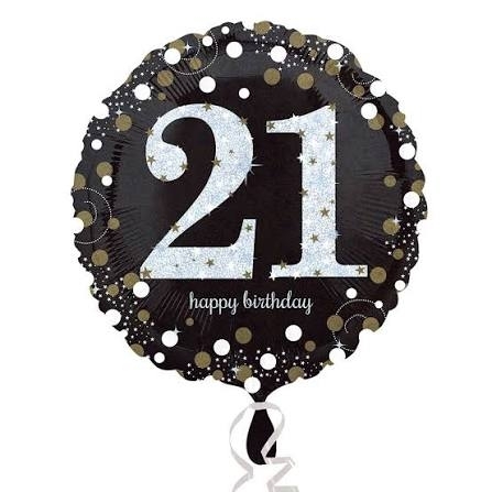 21st Birthday Black Confetti Helium Balloon
