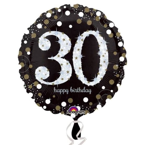 30th Black Confetti Helium Balloon