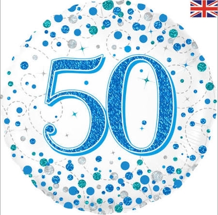 50th Blue Confetti Helium Balloon