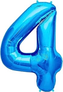 Blue Number 4 Shaped Helium Balloon