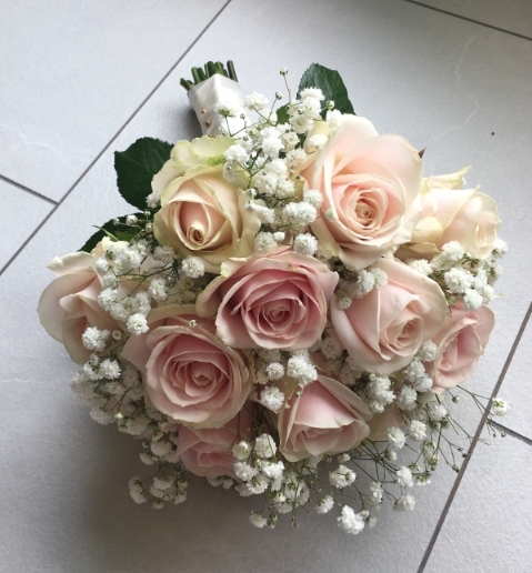 Blush Pink Roses & Gypsophila Bouquet