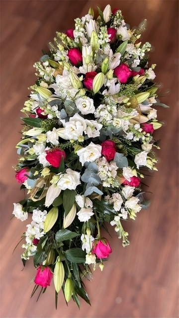 Casket Coffin Spray Cerise Pink & White
