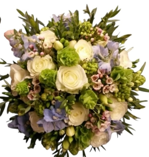 Cream Roses, Baby Blue & Blush Pink Bouquet