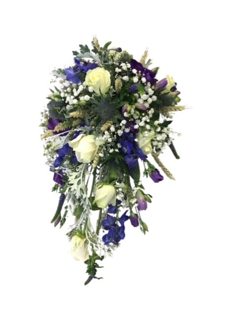 Cream Roses, Blue & Corn Bouquet