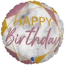 Happy Birthday Pink Marble Helium Balloon