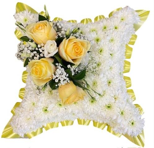 Lemon & White Cushion Funeral Tribute