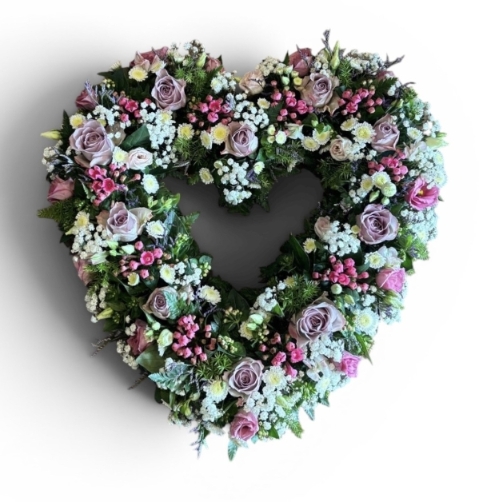 Lilac & Pink Loose Open Heart Funeral Tribute