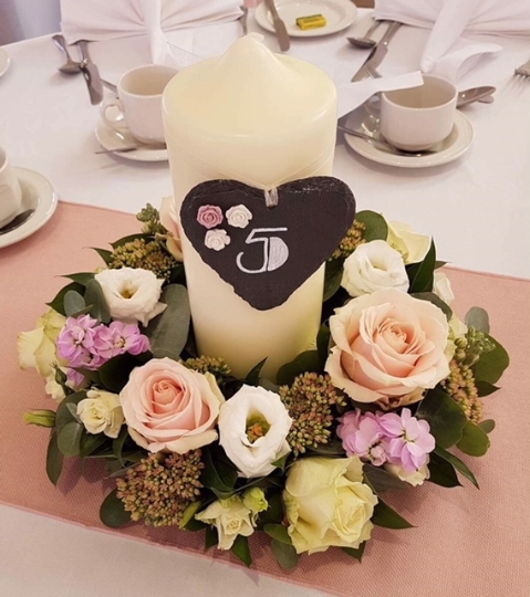 Mixed Flower & Church Candle Centre Piece