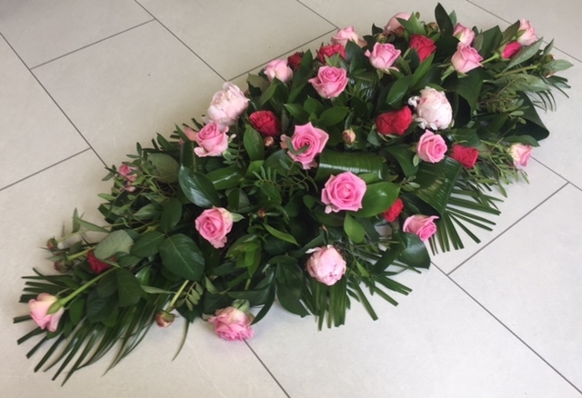 Casket Coffin Spray Pink Peony & Roses