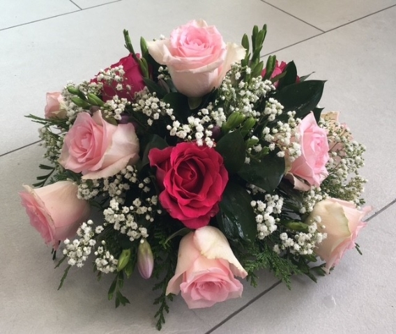 Pink Roses & Freesia Posy Funeral Tribute