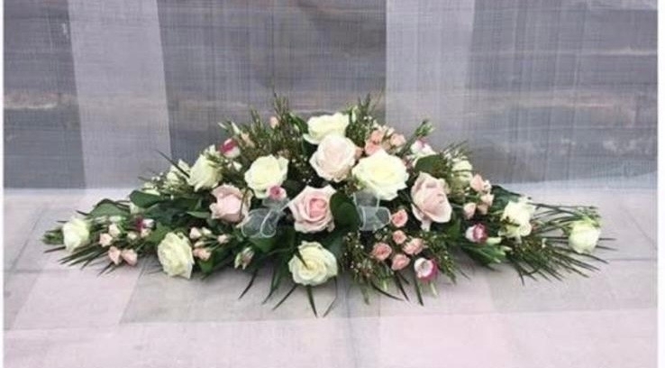 Pink & Cream Top Table Long Low Arrangement