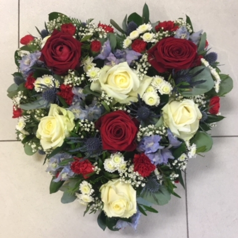 Red, Blue & White Loose Open Heart Funeral Tribute