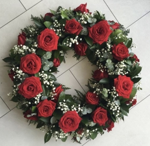 Red Rose Wreath Funeral Tribute