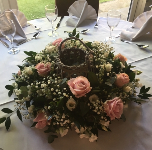 Blush Pink Rose & Storm Candle Centerpiece