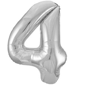 Silver 4 Shaped Number Balloon