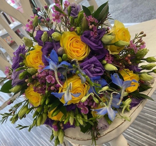 Yellow Rose, Purple, Pink & Blue Bouquet